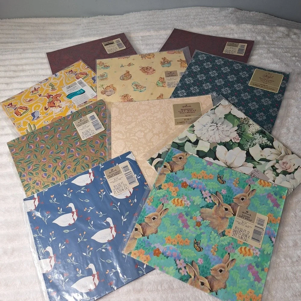 Vtg Hallmark Any Occasion Sheet Wrapping Paper 10 Pk 2 Sheets Ea. Retro Cottage